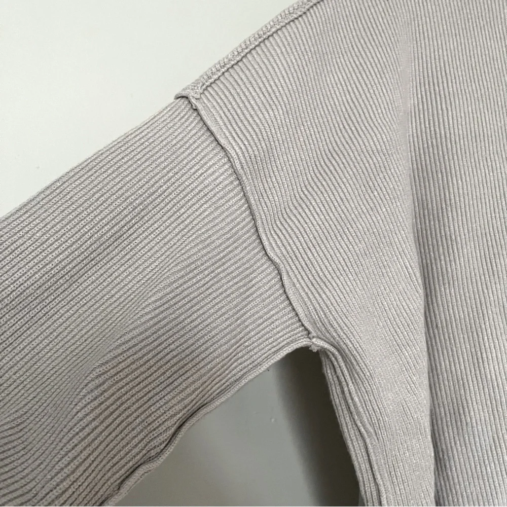 Long Sleeve 1/4 Zipper Collar Drop Shoulder Oversized Slouchy Sweater with Slit - Picture 7 of 8